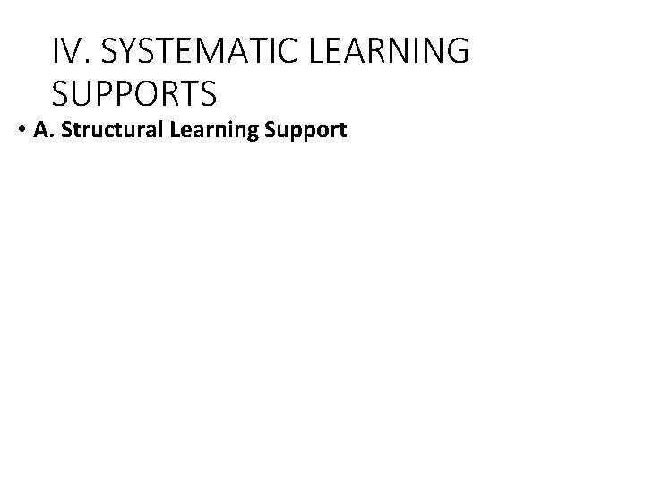 IV. SYSTEMATIC LEARNING SUPPORTS • A. Structural Learning Support 