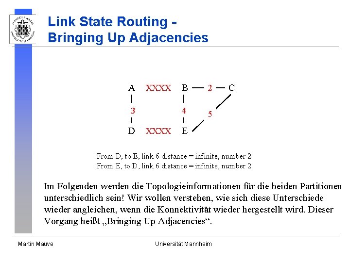 Link State Routing Bringing Up Adjacencies A XXXX 3 D XXXX B 2 4