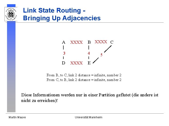 Link State Routing Bringing Up Adjacencies A XXXX 3 D B XXXX C 4