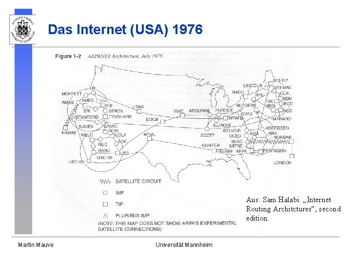 Das Internet (USA) 1976 Aus: Sam Halabi: „Internet Routing Architctures“, second edition. Martin Mauve
