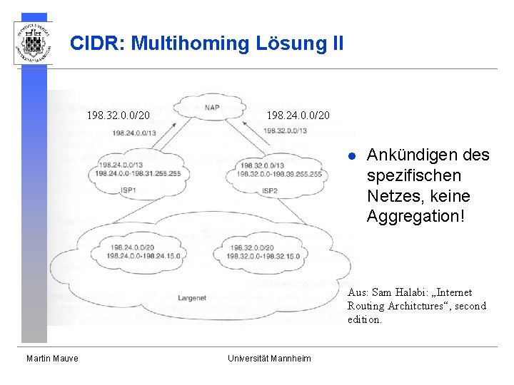 CIDR: Multihoming Lösung II 198. 32. 0. 0/20 198. 24. 0. 0/20 l Ankündigen