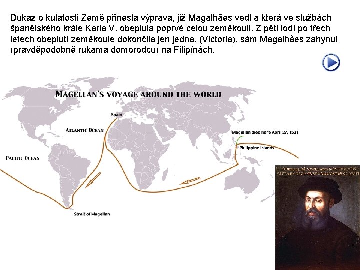 Důkaz o kulatosti Země přinesla výprava, již Magalhães vedl a která ve službách španělského