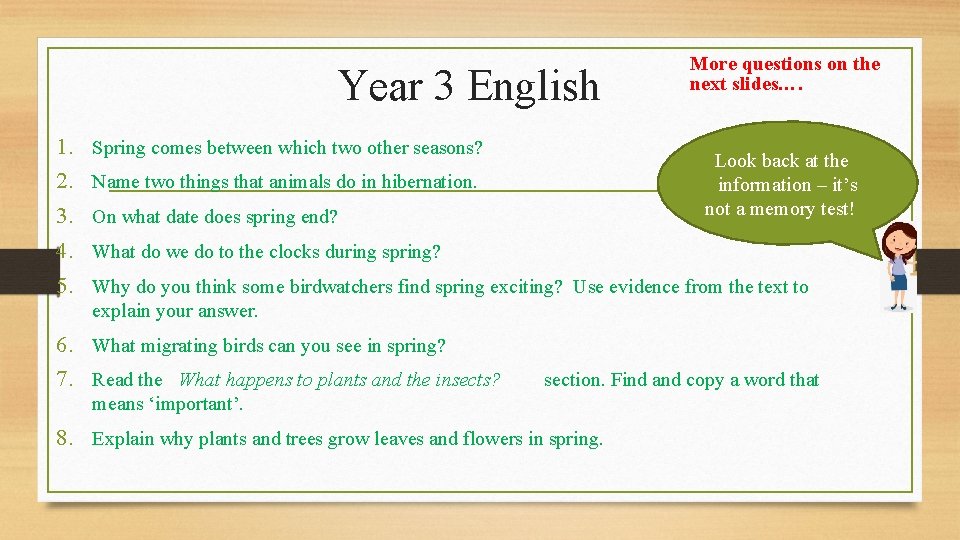 Year 3 English 1. 2. 3. 4. 5. Spring comes between which two other