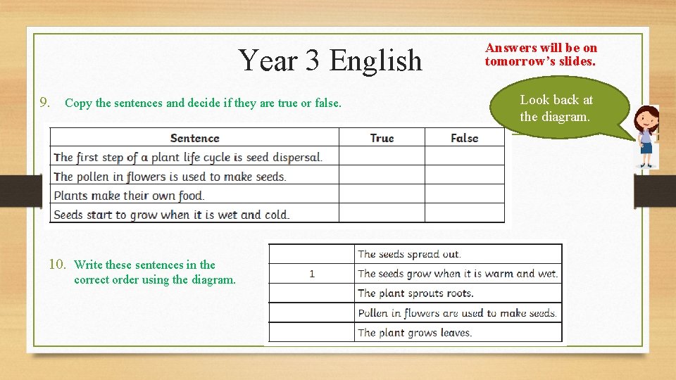 Year 3 English 9. Copy the sentences and decide if they are true or