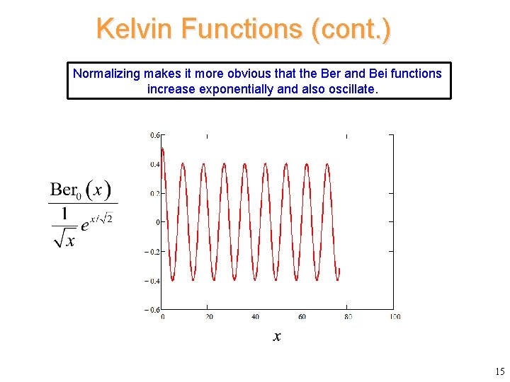 Kelvin Functions (cont. ) Normalizing makes it more obvious that the Ber and Bei