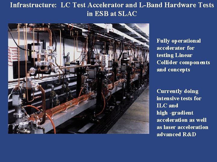 Infrastructure: LC Test Accelerator and L-Band Hardware Tests in ESB at SLAC Fully operational