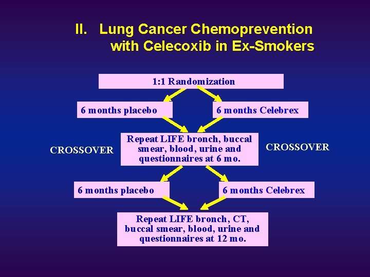 II. Lung Cancer Chemoprevention with Celecoxib in Ex-Smokers 1: 1 Randomization 6 months placebo