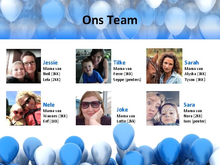 Ons Team Jessie Mama van Neil (3 KK) Lela (2 KK) Nele Mama van