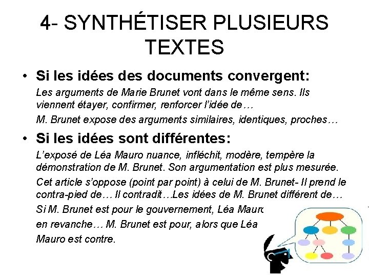 4 - SYNTHÉTISER PLUSIEURS TEXTES • Si les idées documents convergent: Les arguments de