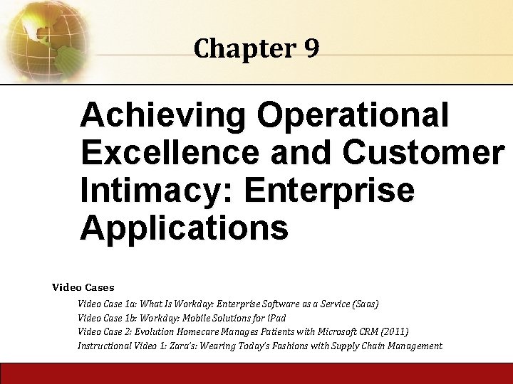 Chapter 9 Achieving Operational Excellence and Customer Intimacy: Enterprise Applications Video Case 1 a: