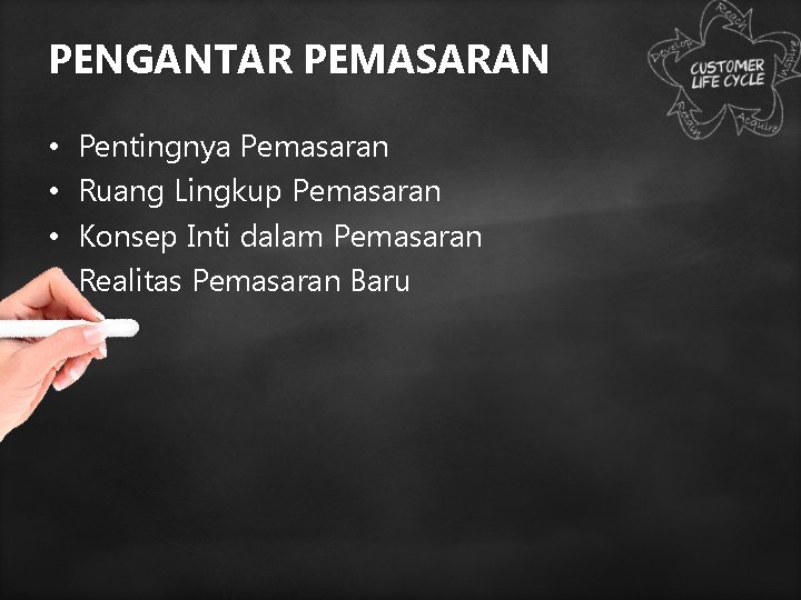 PENGANTAR PEMASARAN • • Pentingnya Pemasaran Ruang Lingkup Pemasaran Konsep Inti dalam Pemasaran Realitas