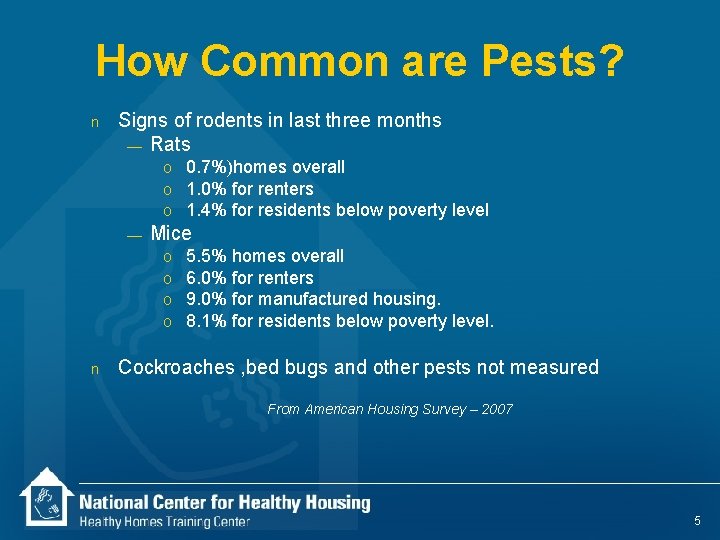 How Common are Pests? n Signs of rodents in last three months — Rats