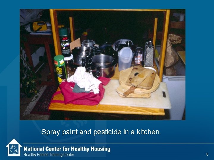 Spray paint and pesticide in a kitchen. 8 