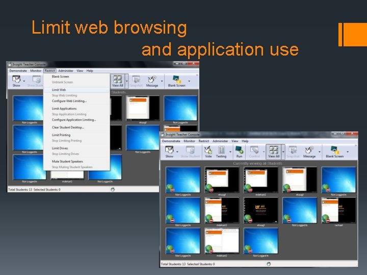 Limit web browsing and application use 