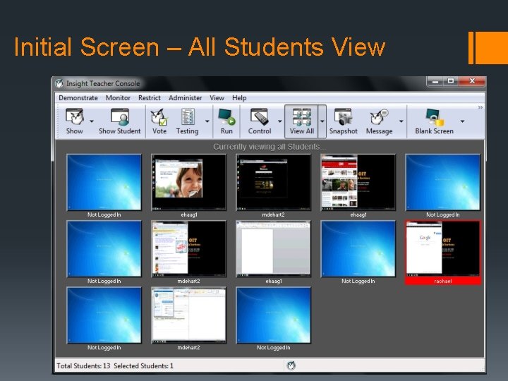 Initial Screen – All Students View 