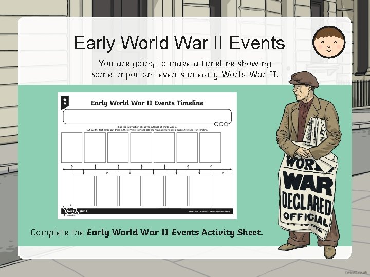 Early World War II Events You are going to make a timeline showing some