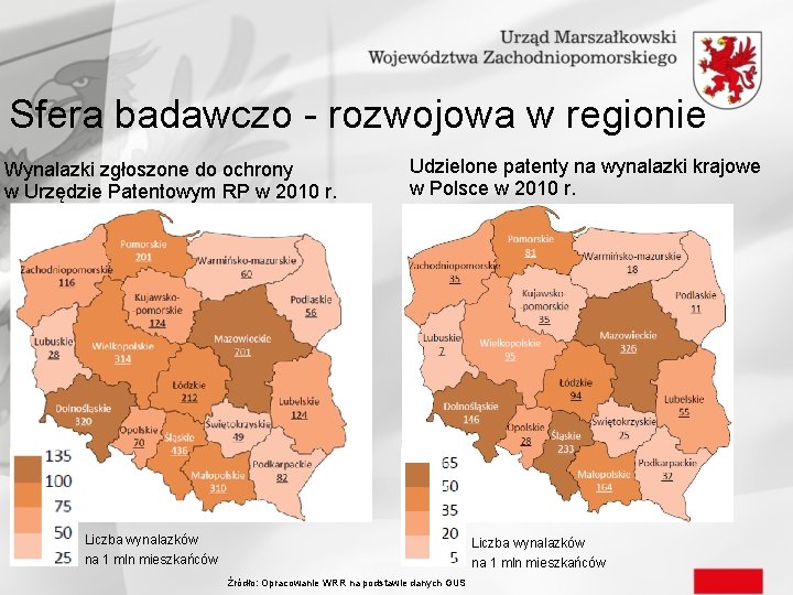 Sfera badawczo - rozwojowa w regionie Wynalazki zgłoszone do ochrony w Urzędzie Patentowym RP