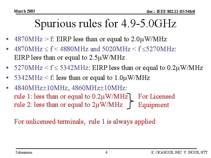 March 2003 doc. : IEEE 802. 11 -03/348 r 0 Spurious rules for 4.