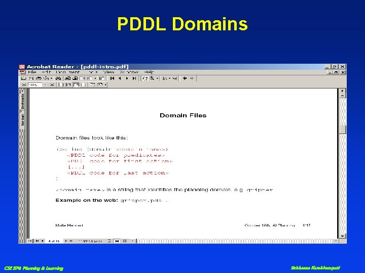 PDDL Domains CSE 574: Planning & Learning Subbarao Kambhampati 