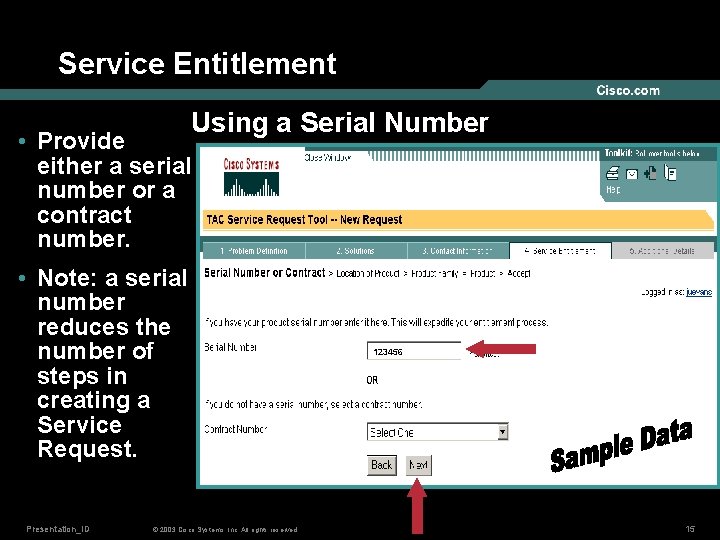 Service Entitlement Using a Serial Number • Provide either a serial number or a