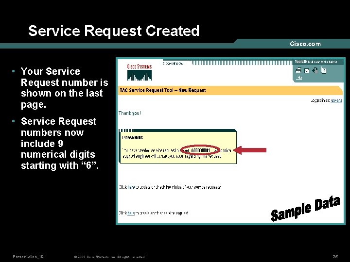 Service Request Created • Your Service Request number is shown on the last page.