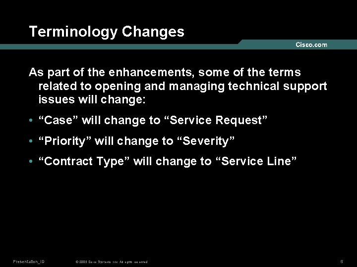 Terminology Changes As part of the enhancements, some of the terms related to opening