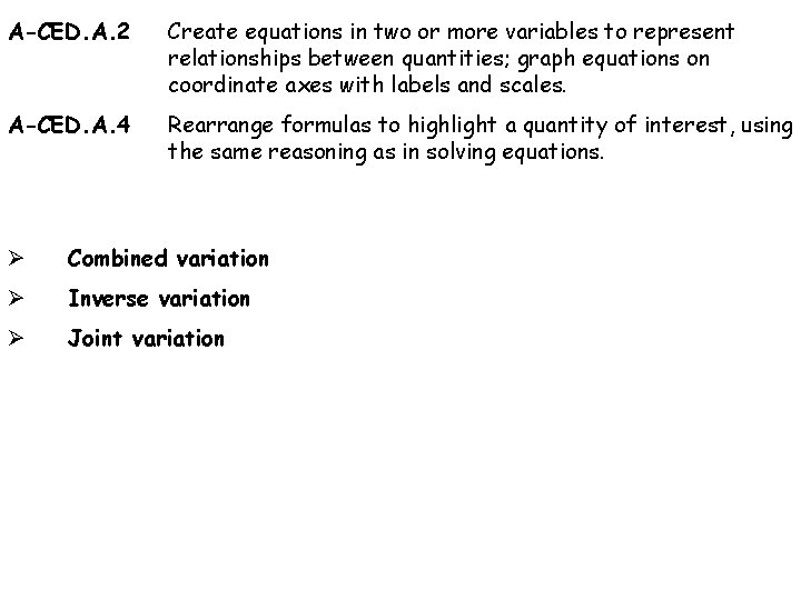 3 -1 A-CED. A. 2 Create equations in two or more variables to represent