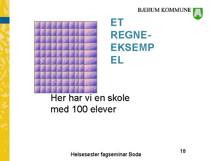 ET REGNEEKSEMP EL Her har vi en skole med 100 elever Helsesøster fagseminar Bodø