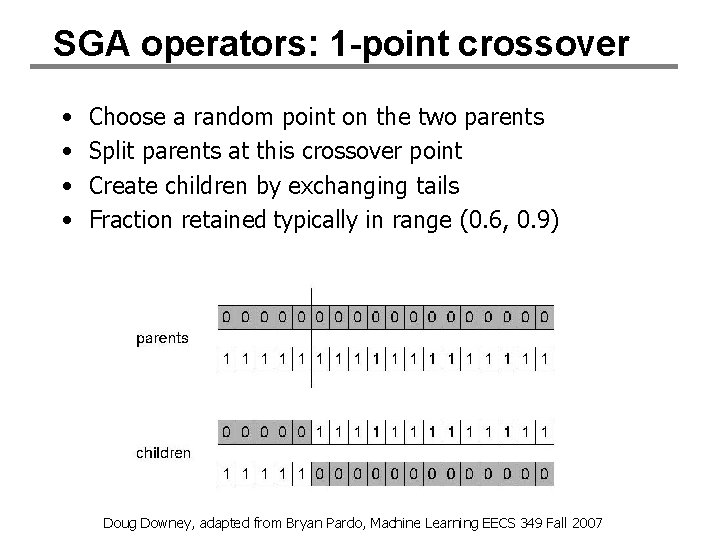 SGA operators: 1 -point crossover • • Choose a random point on the two SGA operators: 1 -point crossover • • Choose a random point on the two