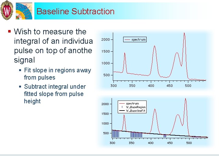 Baseline Subtraction § Wish to measure the integral of an individual pulse on top