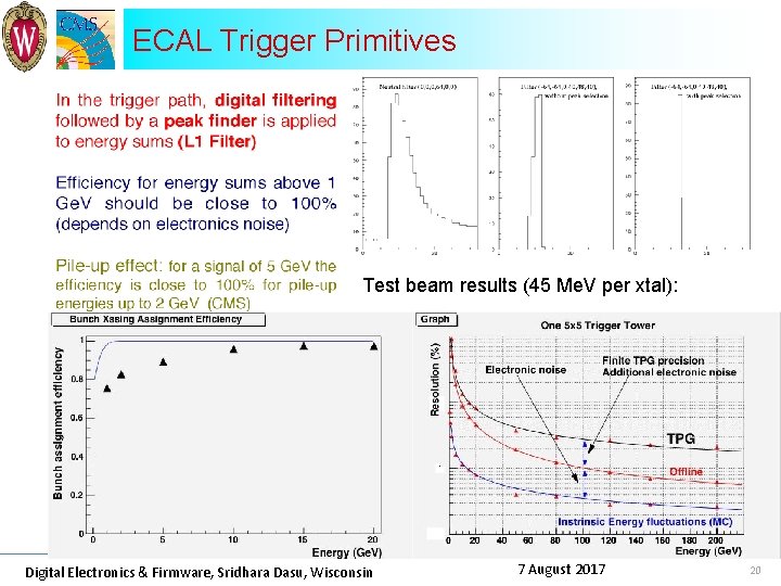 ECAL Trigger Primitives Test beam results (45 Me. V per xtal): Digital Electronics &