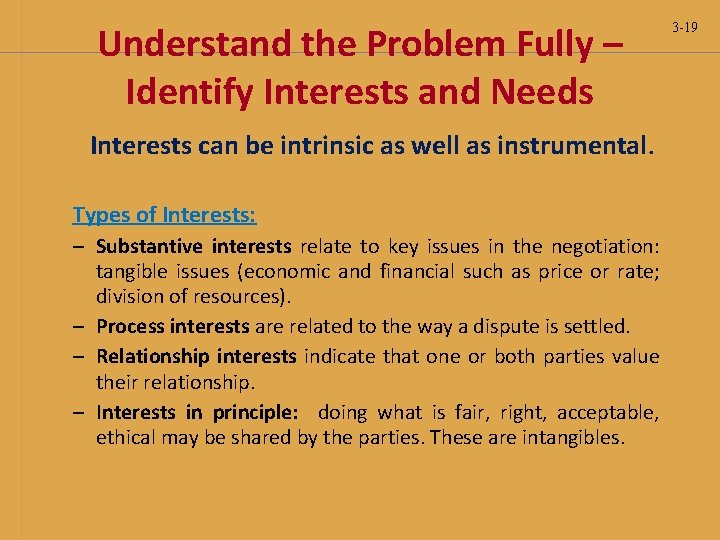 Understand the Problem Fully – Identify Interests and Needs Interests can be intrinsic as Understand the Problem Fully – Identify Interests and Needs Interests can be intrinsic as
