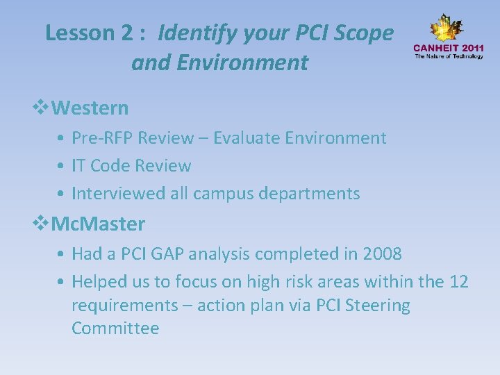 Lesson 2 : Identify your PCI Scope and Environment v. Western • Pre-RFP Review
