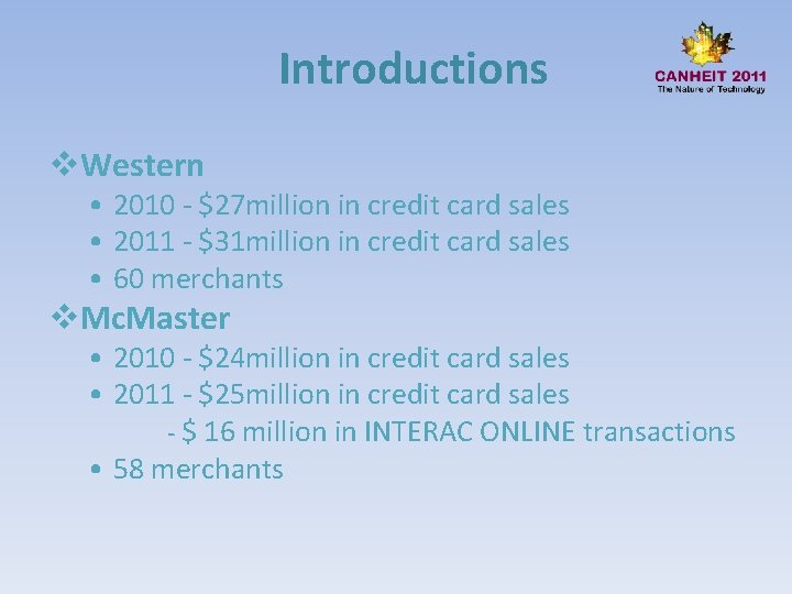 Introductions v. Western • 2010 - $27 million in credit card sales • 2011