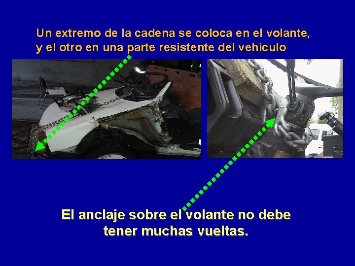 Un extremo de la cadena se coloca en el volante, y el otro en