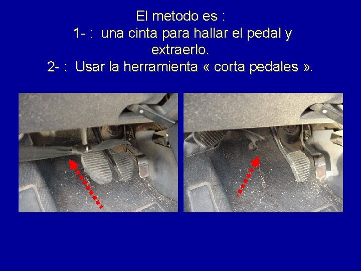 El metodo es : 1 - : una cinta para hallar el pedal y