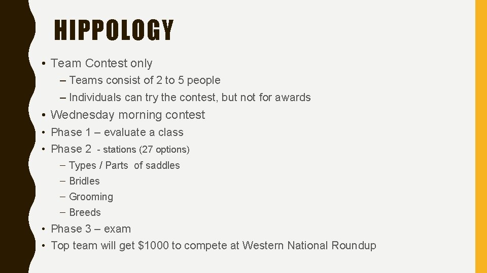 HIPPOLOGY • Team Contest only – Teams consist of 2 to 5 people –