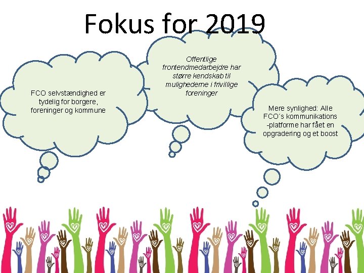Fokus for 2019 FCO selvstændighed er tydelig for borgere, foreninger og kommune Offentlige frontendmedarbejdre