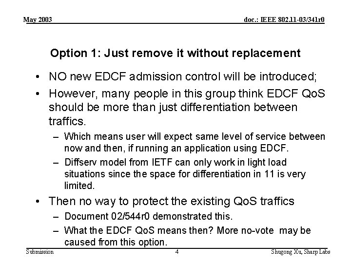 May 2003 doc. : IEEE 802. 11 -03/341 r 0 Option 1: Just remove