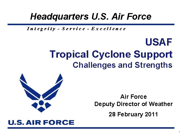 Headquarters U. S. Air Force Integrity - Service - Excellence USAF Tropical Cyclone Support