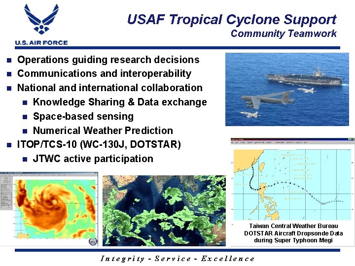 USAF Tropical Cyclone Support Community Teamwork Operations guiding research decisions n Communications and interoperability