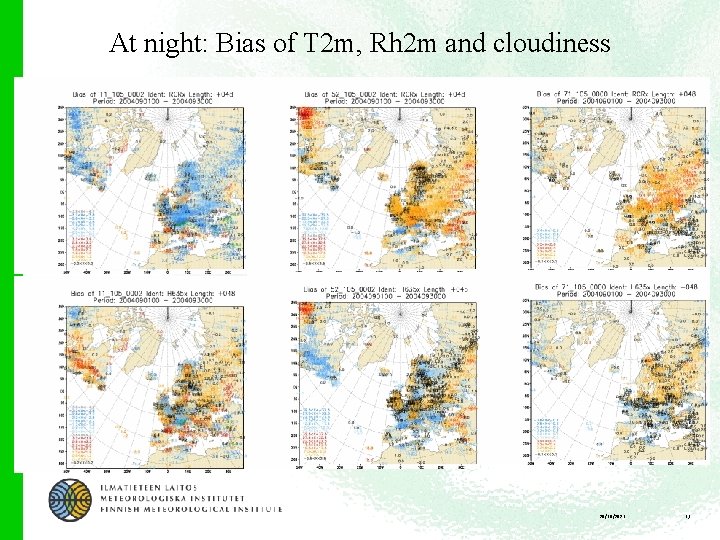 At night: Bias of T 2 m, Rh 2 m and cloudiness 20/10/2021 13