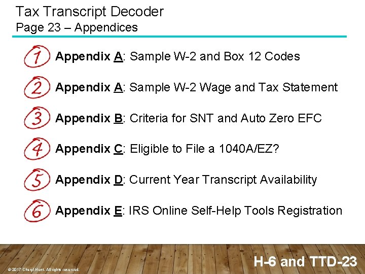 Tax Transcript Decoder Page 23 – Appendices Appendix A: Sample W-2 and Box 12