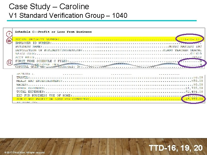 Case Study – Caroline V 1 Standard Verification Group – 1040 © 2017 Cheryl