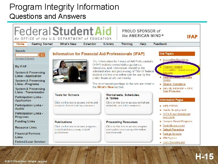 Program Integrity Information Questions and Answers © 2017 Cheryl Hunt. All rights reserved. H-15