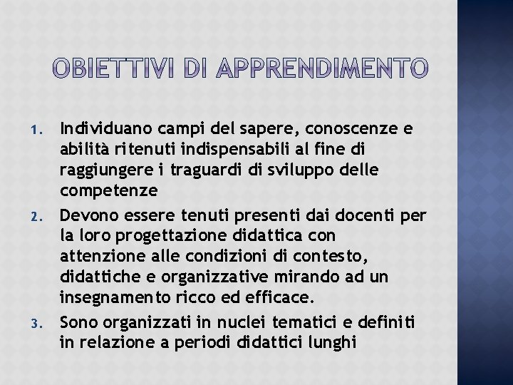 1. 2. 3. Individuano campi del sapere, conoscenze e abilità ritenuti indispensabili al fine