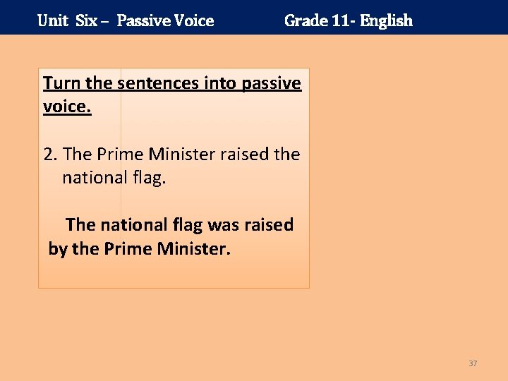 Unit Six – Passive Voice Grade 11 - English Turn the sentences into passive