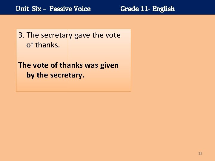 Unit Six – Passive Voice Grade 11 - English 3. The secretary gave the