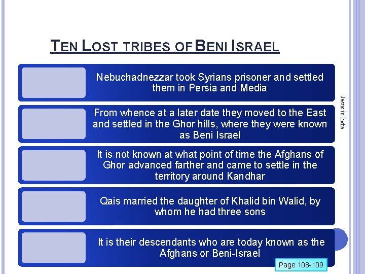 TEN LOST TRIBES OF BENI ISRAEL Nebuchadnezzar took Syrians prisoner and settled them in