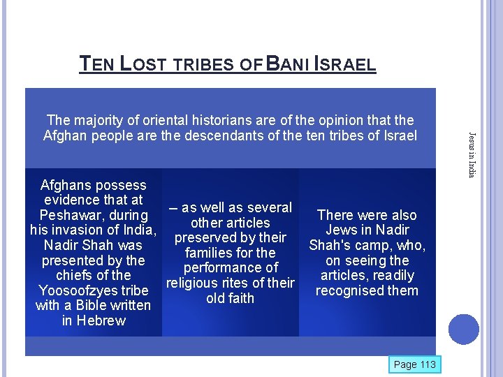 TEN LOST TRIBES OF BANI ISRAEL Afghans possess evidence that at -- as well